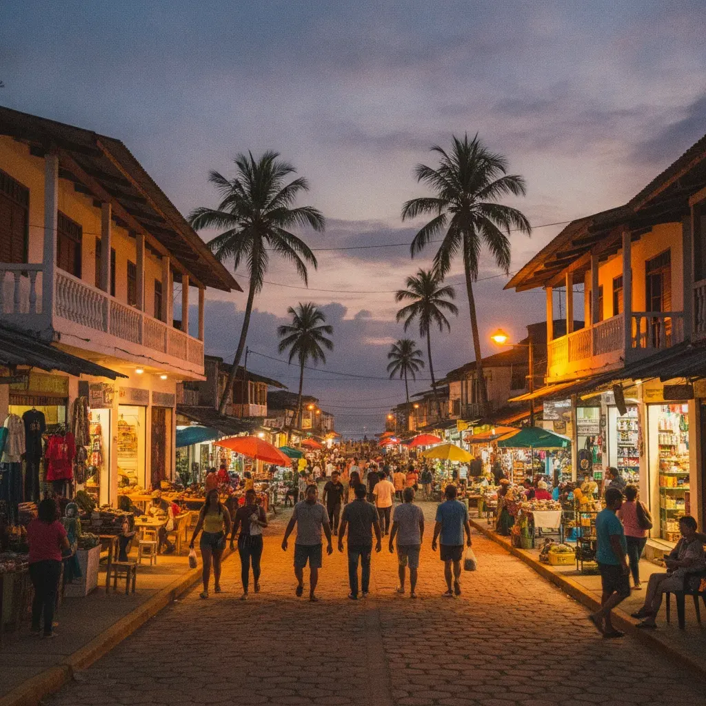Coastal Ecuador driftwood street in the evening